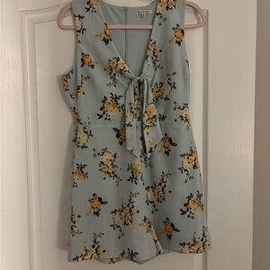 Floral Tie-Front Romper - Blue and Yellow